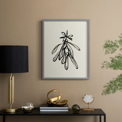 Mistletoe Sketch with Bows II Framed Print - Solid Wood
