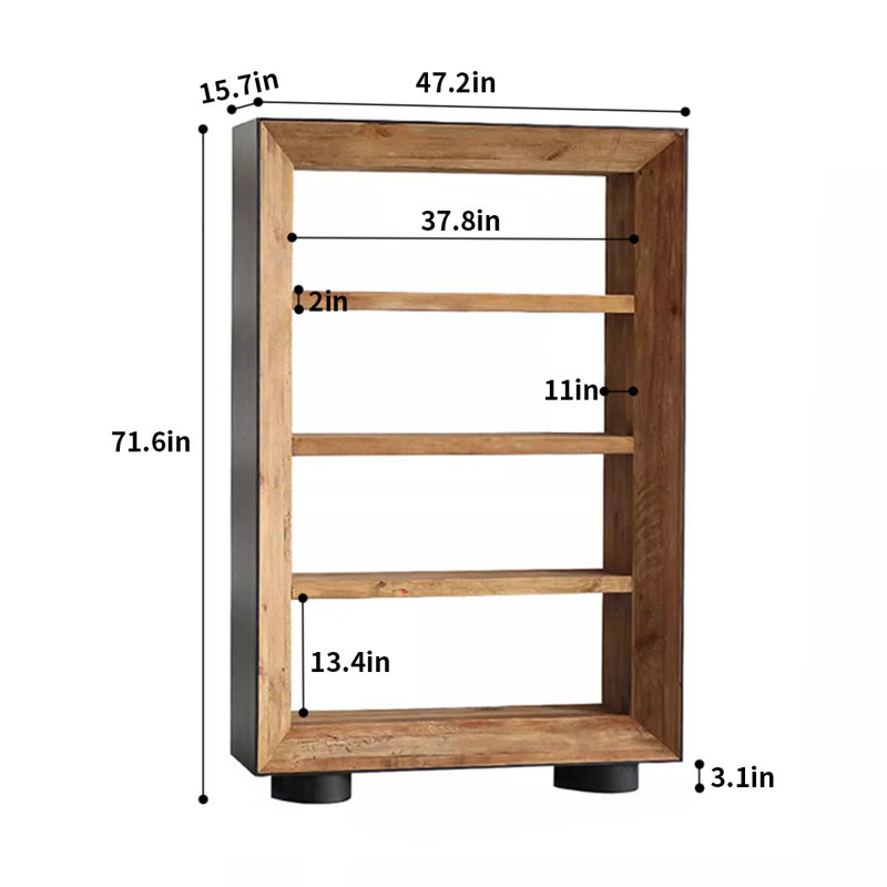 Bibliothèque simple en bois de pin massif rétro