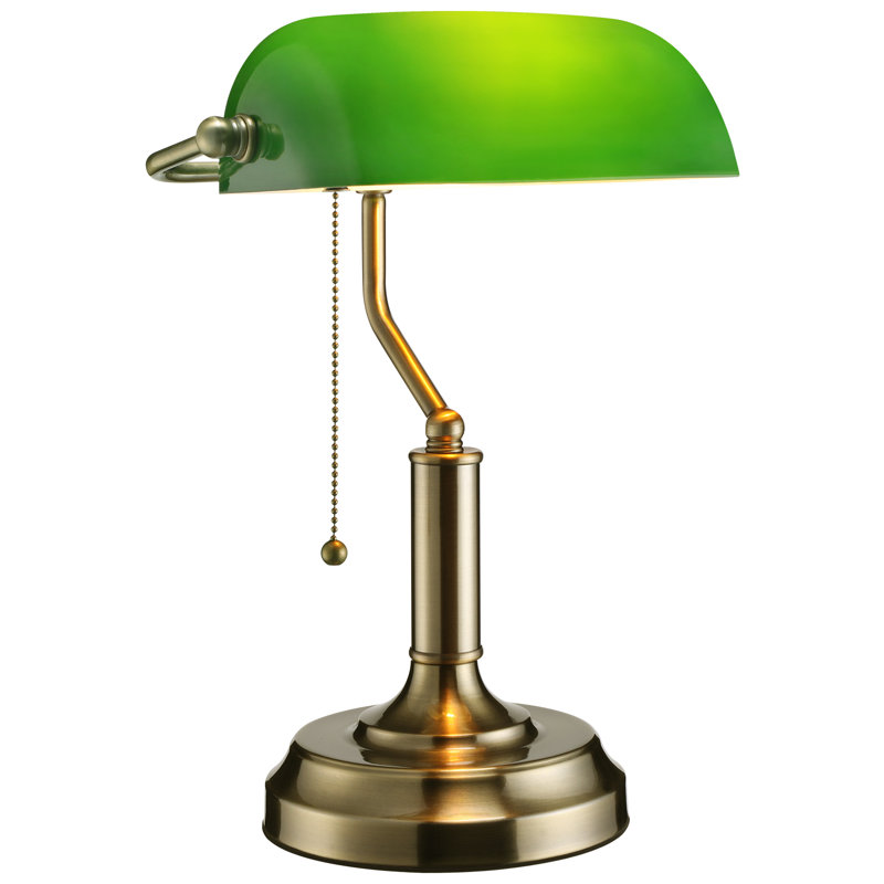 Fallon Vintage Bankers Lamp with Pull Chain Switch Traditional Amber Glass Shade Table Lamp