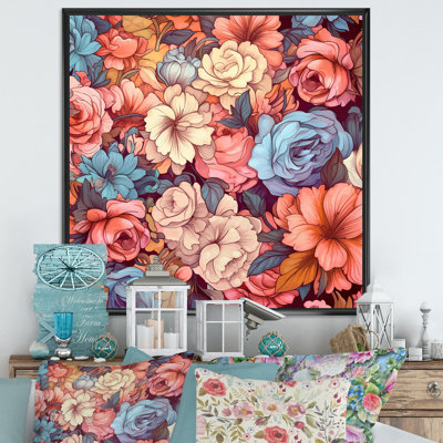 «Blossoming Retro Pink and White Roses» sur impression sur toile