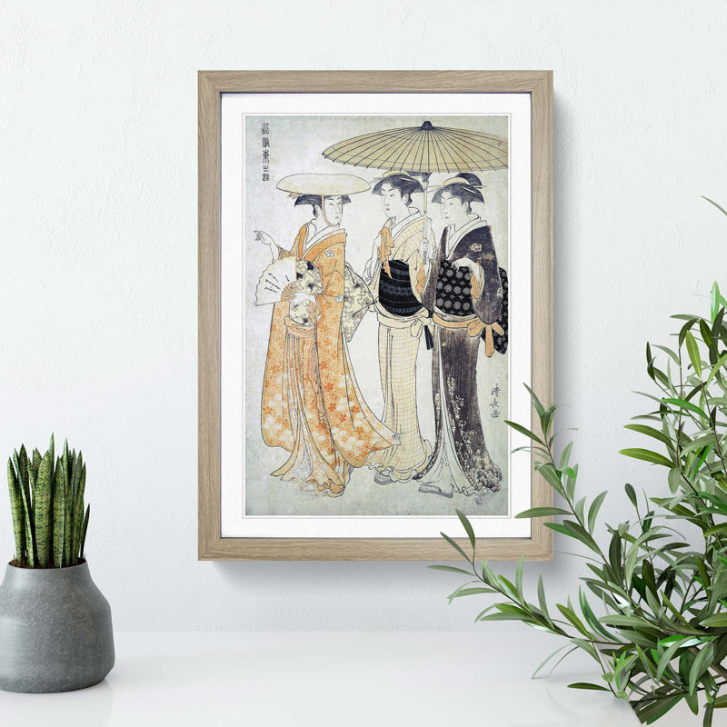 The Promenade by Torii Kiyonaga - Picture Frame Painting Print, 36cm H x 27cm W x 2cm D, Oak Framed
