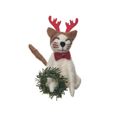 Figurine chat renne avec couronne