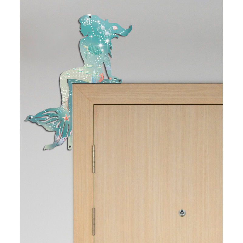 Metal Door Frame Decor, Ocean Blue Mermaid Door Topper Beach Wall Art for Window Door Frame, Shelf, Coastal Beach House Decoration
