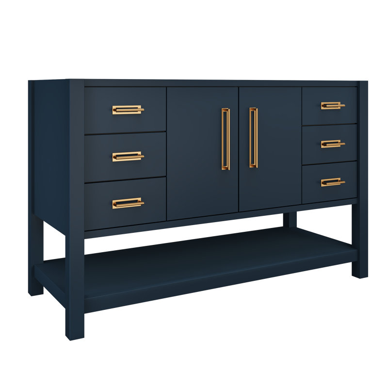Kiawah Single Extra Wide Bath Vanity, Hague Blue, Satin Gold, 54"
