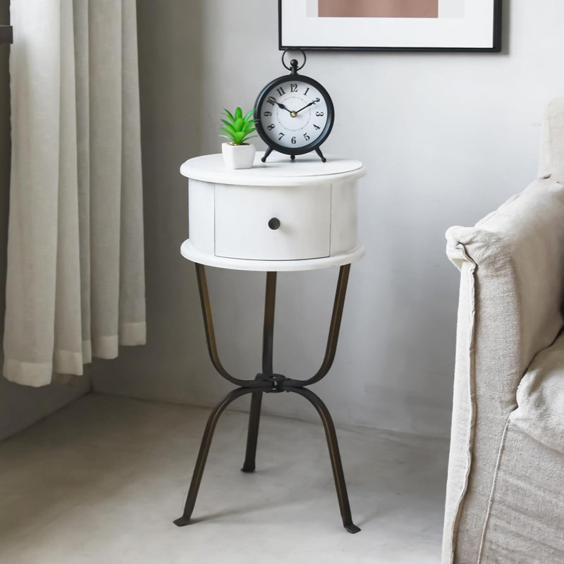 Round End Table, Modern Night Stand - 1 Set White