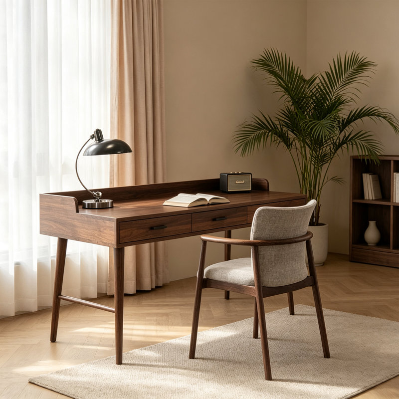 Simple Rectangle Nut-brown Solid Wood Writing Desk