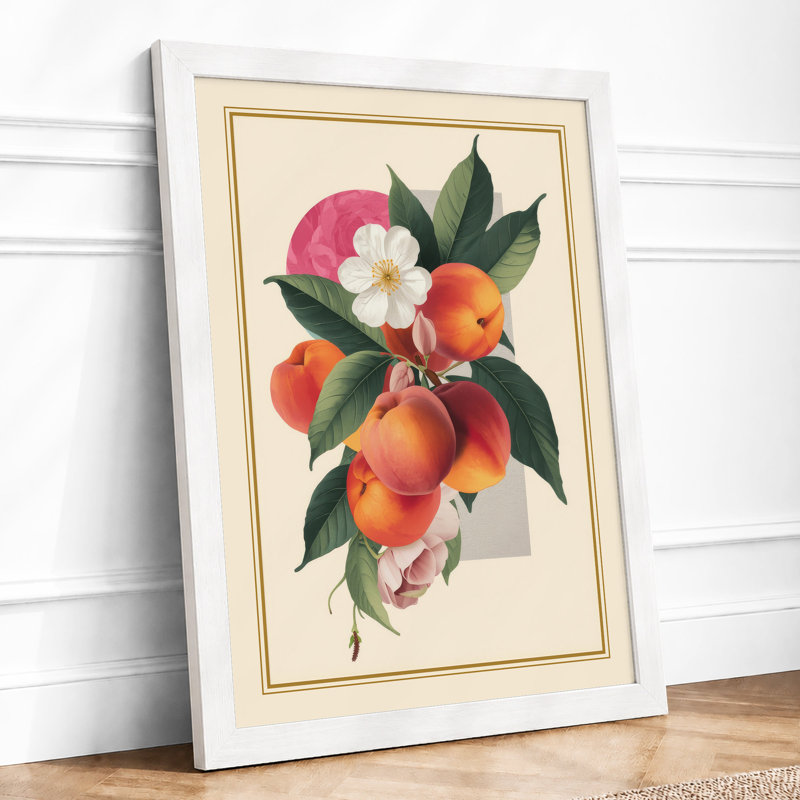 Peach Blossom Study Botanical - Framed Print, A1 - 84.1 x 59.4 cm, White