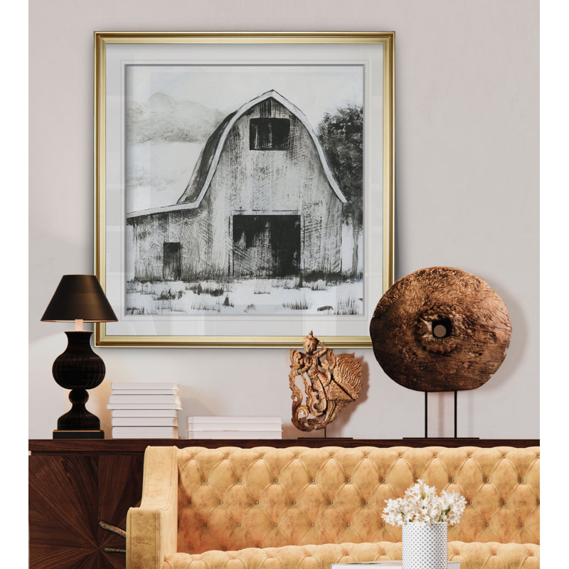 «Black and White Barn II», reproduction d'art, H 17,5 po x l 17,5 po x P 1,5 po, Cadre doré