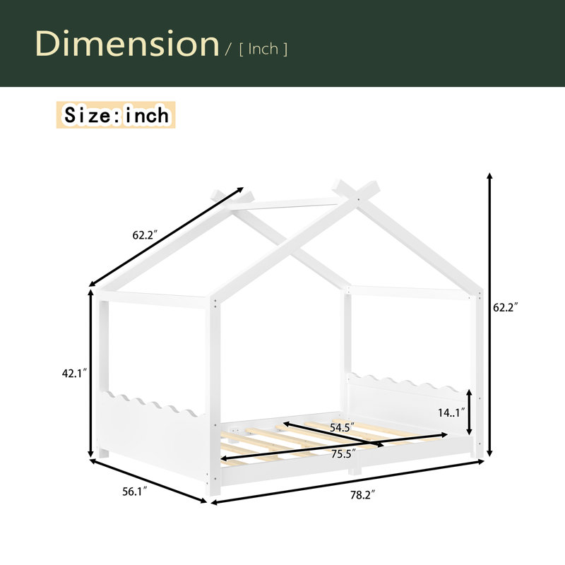 Lit de maison avec lattes de soutien, cadre de lit de maison en bois massif pour enfants, pas de sommier tapissier et structure d'ouverture