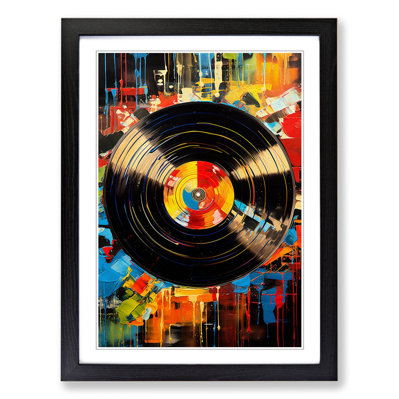 XYZ-FRM-V1223-6362 Vinyl Record Abstract No.3 - Single Picture Frame Print on Wood, 34cm H x 25cm W x 2cm D, Black 