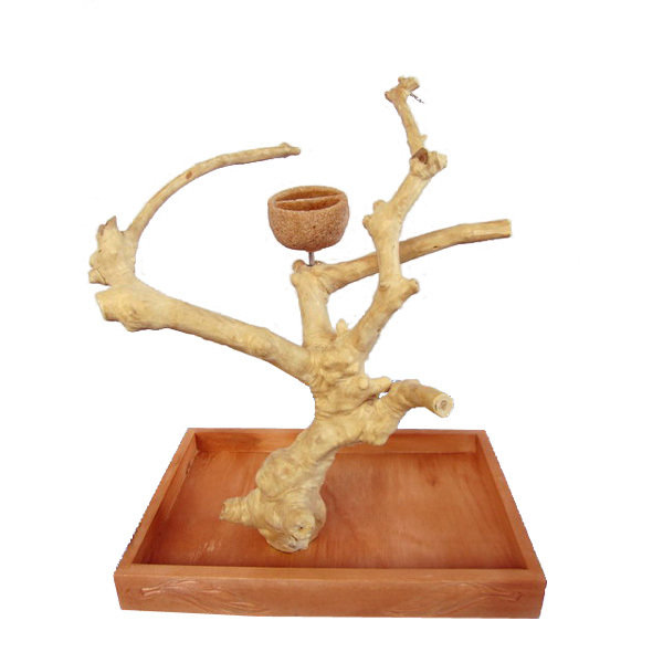Colleen One-of-a-Kind Wood Bird Play Stand for Table Top- Natural: Product size and shape may vary, 15" H x 15" W x 10" D