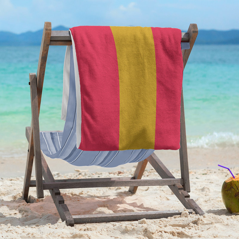 Lightweight Beach Towel, Poly/Cotton, Red/Gold/Red