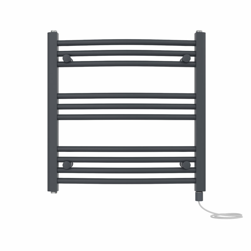 Cleavie Prefilled Curved Towel Rail Heated Towel Rails, 60cm H x 60cm W x 5.6cm D, Anthracite