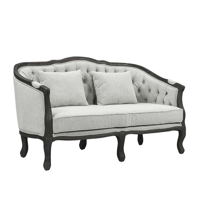 E21820DB00584AB9A59374EA1BC8AFC7 Loveseat W/2 Pillows, Grey Linen & Dark Brown Finish - Agatho ( 1Pc/1Ctn )