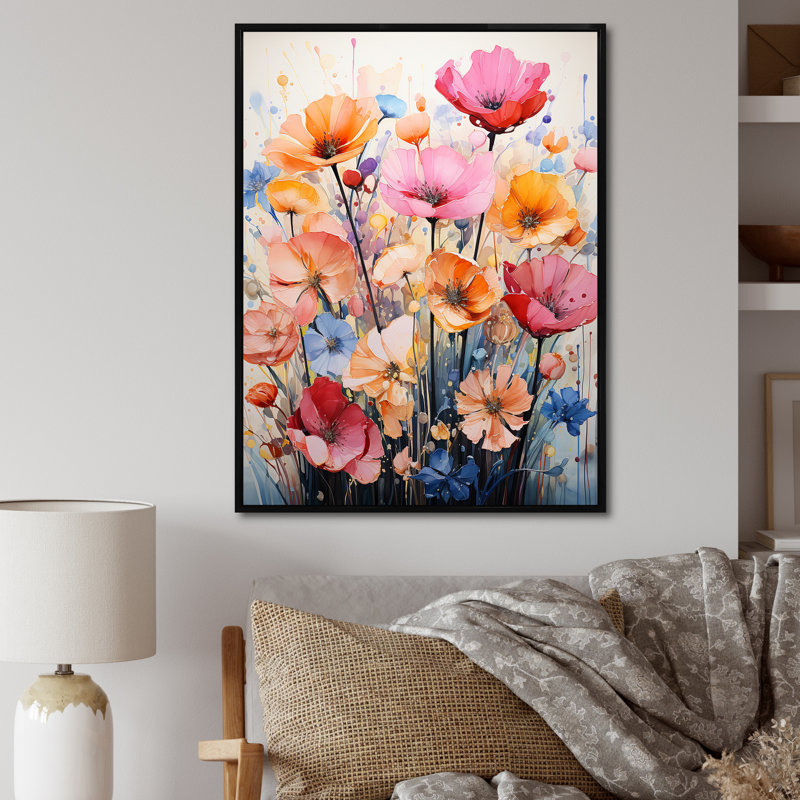 Clodean Seasonal Flowers Représentation multicolore - impression, H 20 po x l 12 po x P 1 po, Cadre flottant noir