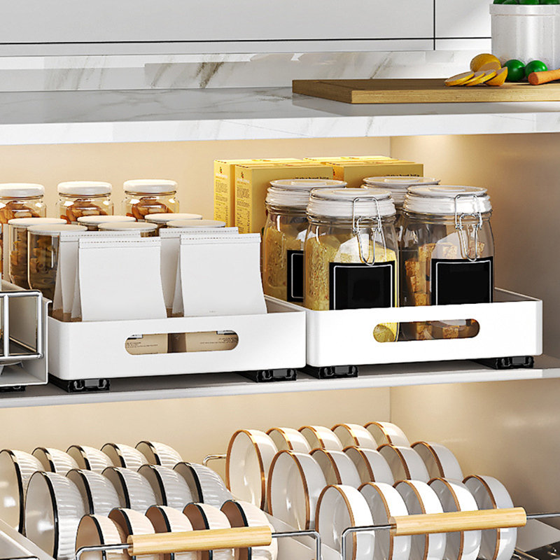 Organisateur d'armoire coulissant, tiroirs coulissants robustes fixés avec un film adhésif, rangement en fer et tiroir de rangement coulissant pour cuisine