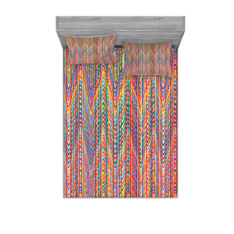 Microfiber Abstract Sheet Set, Queen Sheet Set with Fitted Sheet