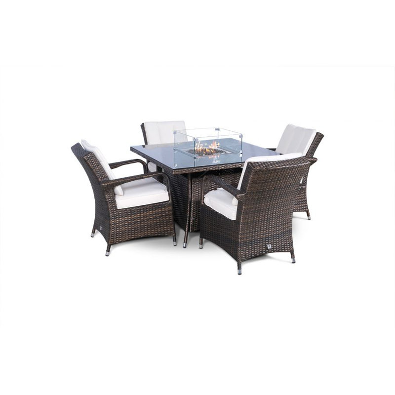 Parris 4 - Person Wicker Patio Dining Set with Square Table , Cushions Included, Brown, Beige