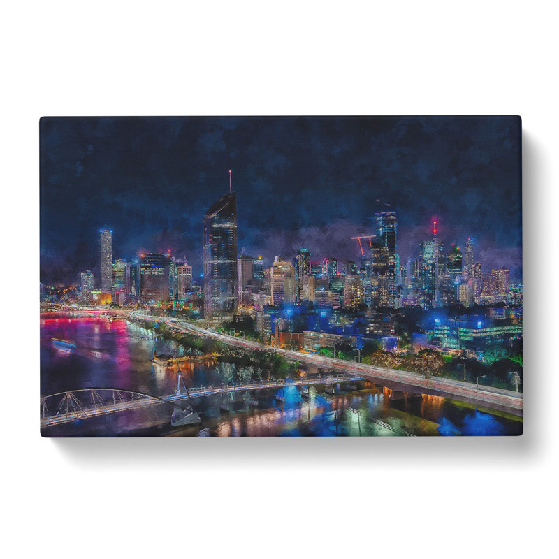 Brisbane City Skyline Australia - Wrapped Canvas Painting, 40cm H x 60cm W x 3cm D