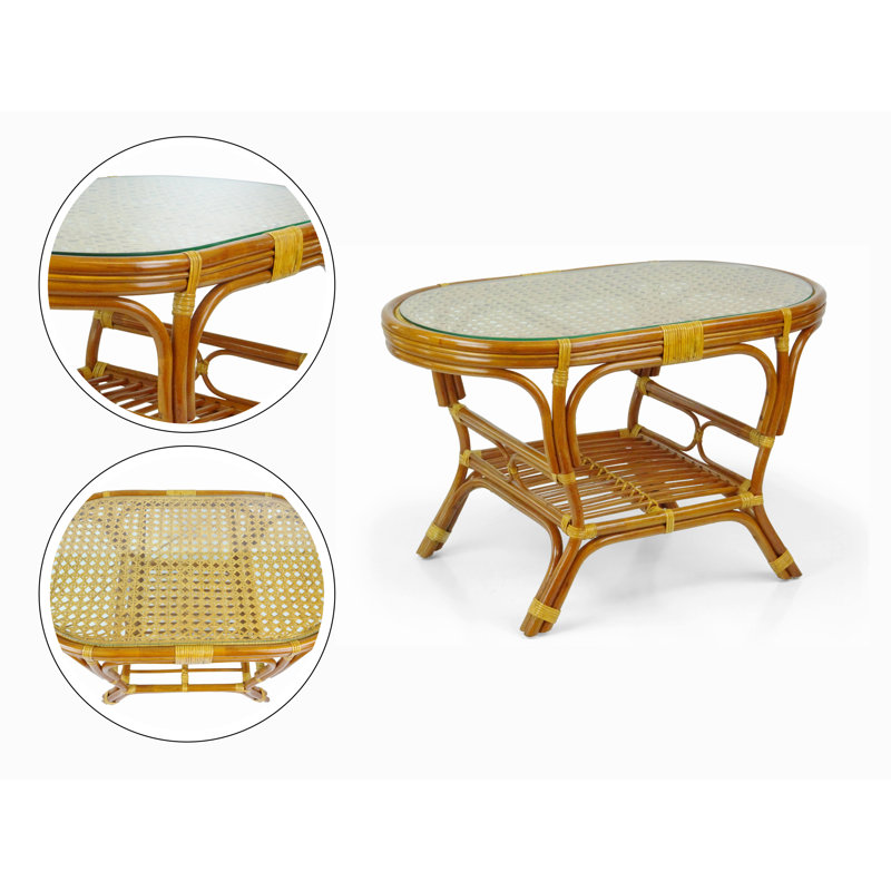 Malibu Lounge Set Of 4: 2 Natural Rattan Wicker Chairs, Loveseat And Coffee Table W/Glass Handmade, Colonial, Dark Brown