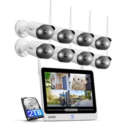 8CH 3MP WIFI Security Camera System w/ Monitor&2TB HDD, 8pcs Outdoor Spotlight cameras, 2-Way Talk