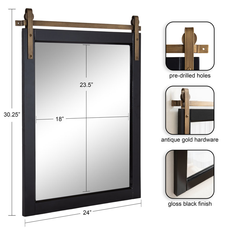 Miroir mural Strickler, 24 po x 30 po, Noir / or