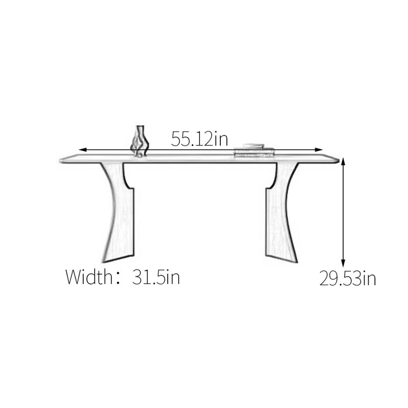 Unique sintered stone ash dining table, 29.53"H x 55.12"L x 31.5"W, White, Black