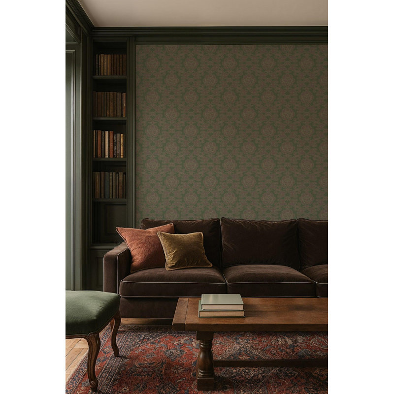 Silken Poppy - Hunstman Green Wallpaper