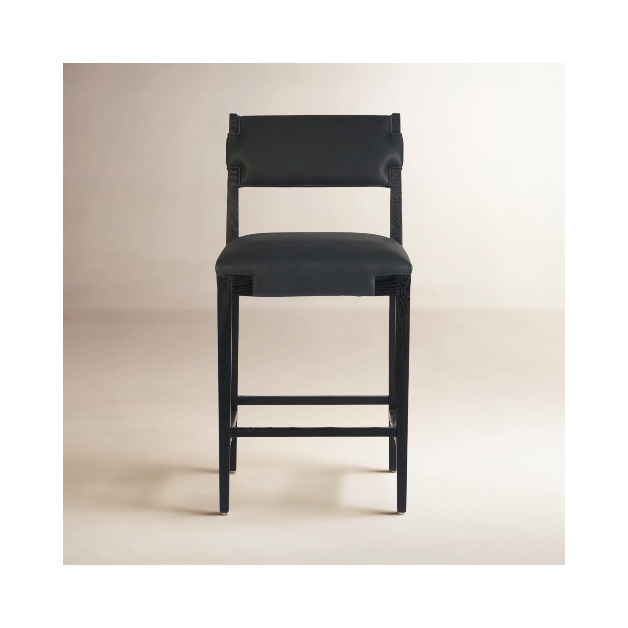 Bilbrey Leather Stool, Counter Stool (27.76" Seat Height), Black Genuine Leather, Black