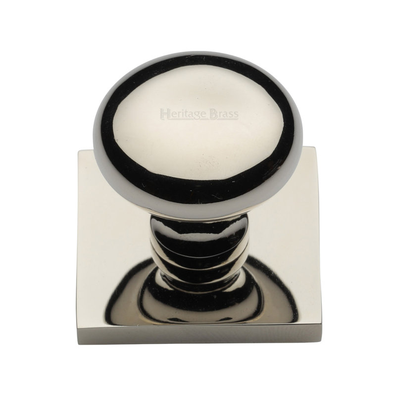Heritage Brass Cabinet Knob Victorian Round Design with Square Backplate