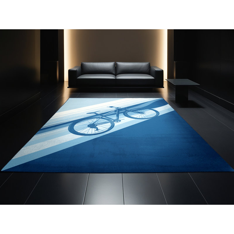 Tapis bleu et bleu marine moderne lavable à la machine lavable à la machine Kendari, 5 x 8