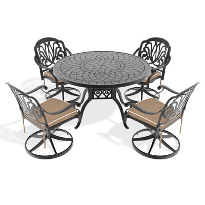 5 salles à manger en fonte d'aluminium toutes saisons - 4 chaises et une table ronde de 47,24 po pour relaxer