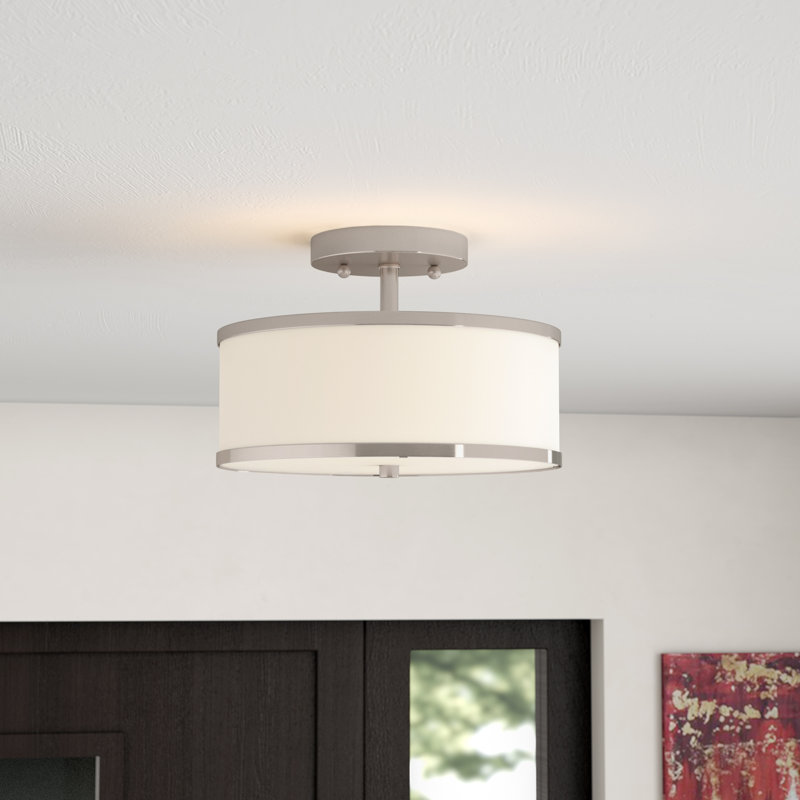 Berthine Linen Blend Semi Flush Mount, Brushed Nickel
