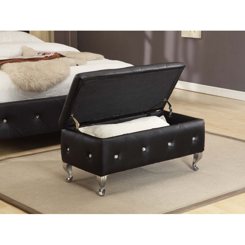 Banc de rangement rembourré Zain, Noir