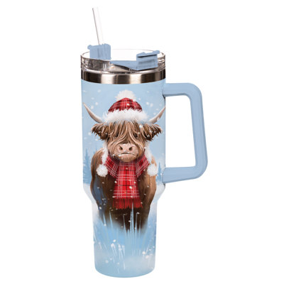 Tasse de voyage à double paroi en acier inoxydable avec boîte-cadeau et paille Winter Highland