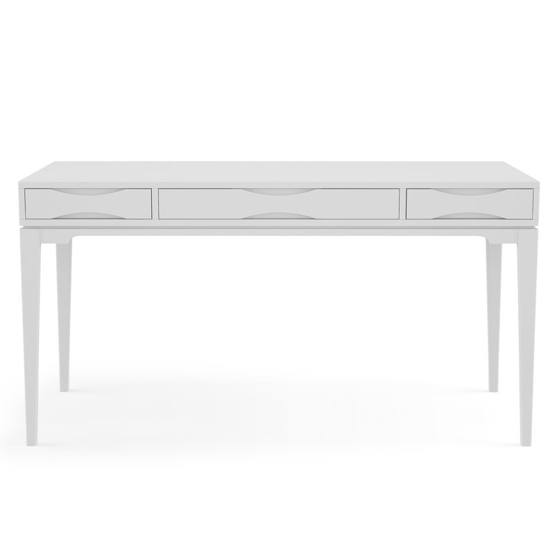 Bureau d'écriture Mid-Century moderne en bois massif 60 po avec 2 tiroirs et plateau à clavier rabattable Harper, Blanc