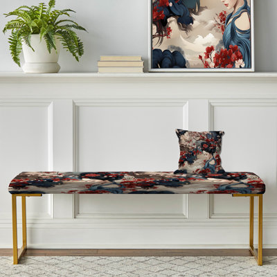 Geisha Grace - Oriental Upholstered Gold Bench