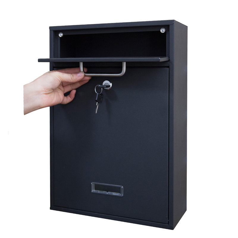 Secured Locking Wall Mounted Mailbox, Black Sand Grain