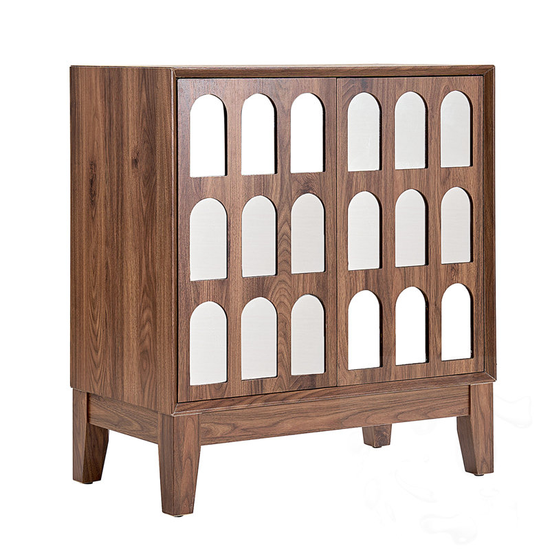 Wooden Double Mirror Door Cabinet, Walnut