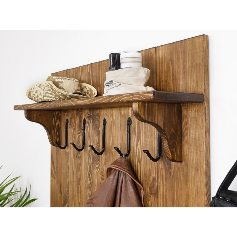 Derrion Solid Wood Wall 5 - Hook Wall Mounted Coat Rack