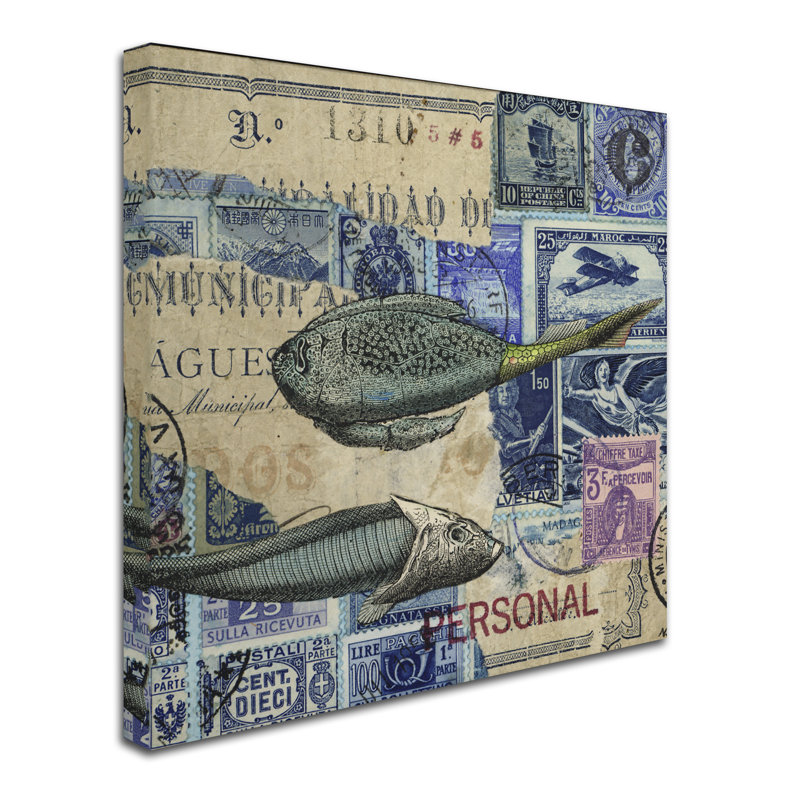 "Kaeya Cap Cream Blue" par Nick Bantock, impression sur toile tendue, H 18 po x l 18 po x P 2 po