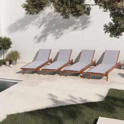 Chaises longues portatives pour patio, en bois d'acacia et maille grise, style moderne pour piscine