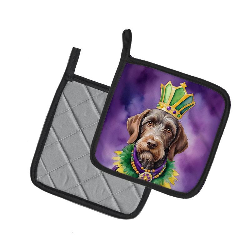 German Wirehaired Pointer King of Mardi Gras Pair of Pot Holders