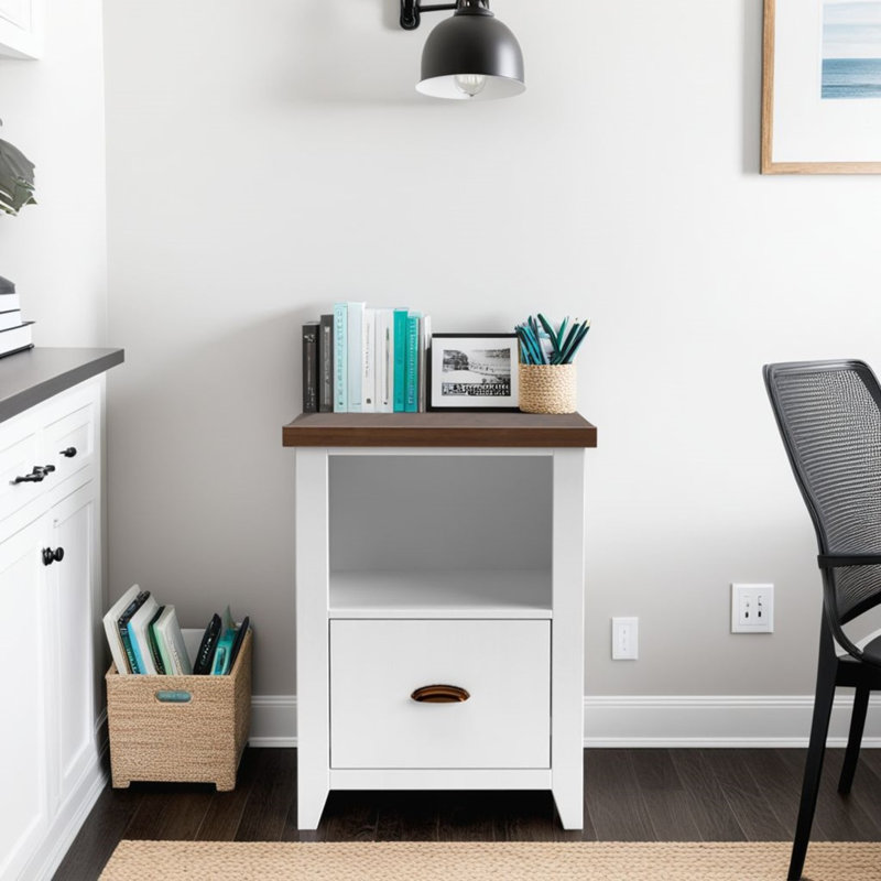 Classeur à un tiroir, aucun assemblage requis - Finition sauge et bois fruitier, H 30,04 po x l 21,79 po x P 21,82 po, Blanc