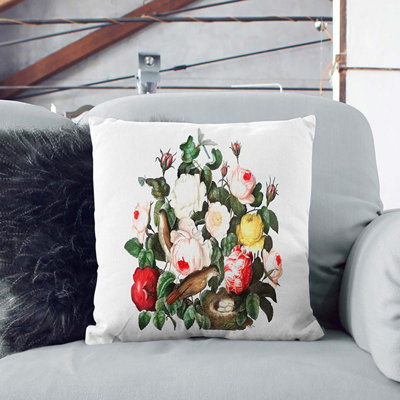 Birds And Roses By R.J.Thornton Square Throw Cushion
