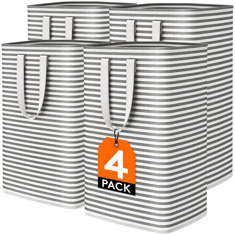 4 Pack Laundry Basket Collapsible Laundry Hamper, Large Freestanding Clothes Hamper For Laundry With Easy Carry Handles For Laundry Room Bathroom Bedroom Dorm For Adult, Black, 4 X 80L