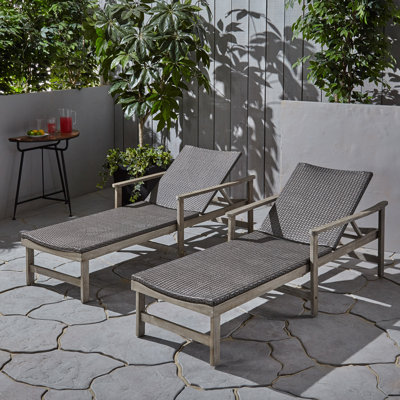 Amanraj 78.75" Long Reclining Acasia Chaise Lounge Set