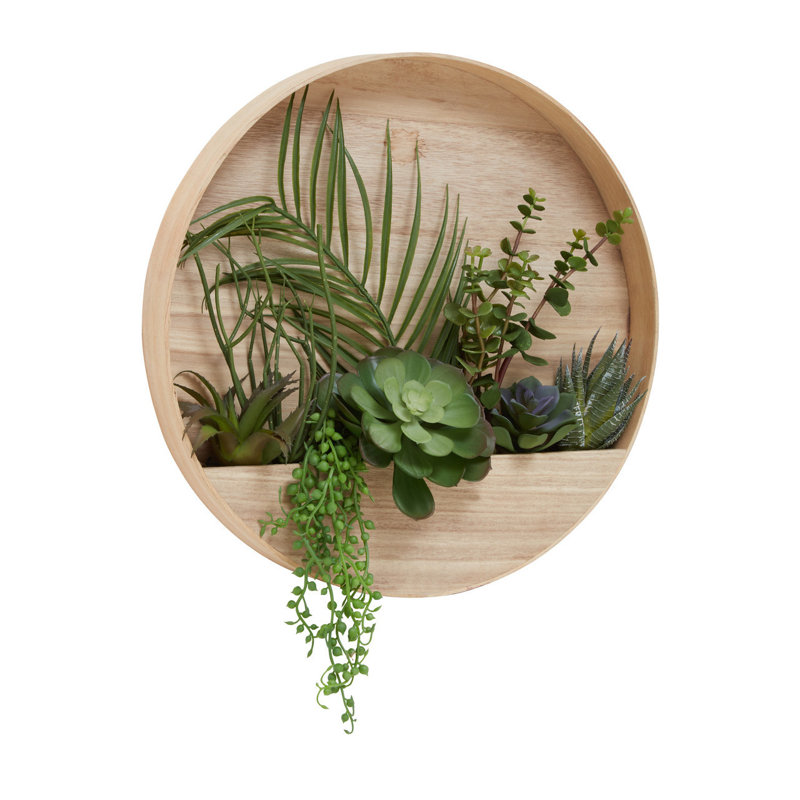 40cm Faux Succulent in Wood Planter