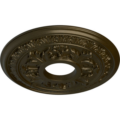 Endurathane Baltimore Ceiling Medallion, 15 3/8"OD x 4 1/4"ID x 1 1/2"P (Fits Canopies up to 5 1/2"), Hand-Painted Green Gold Finish