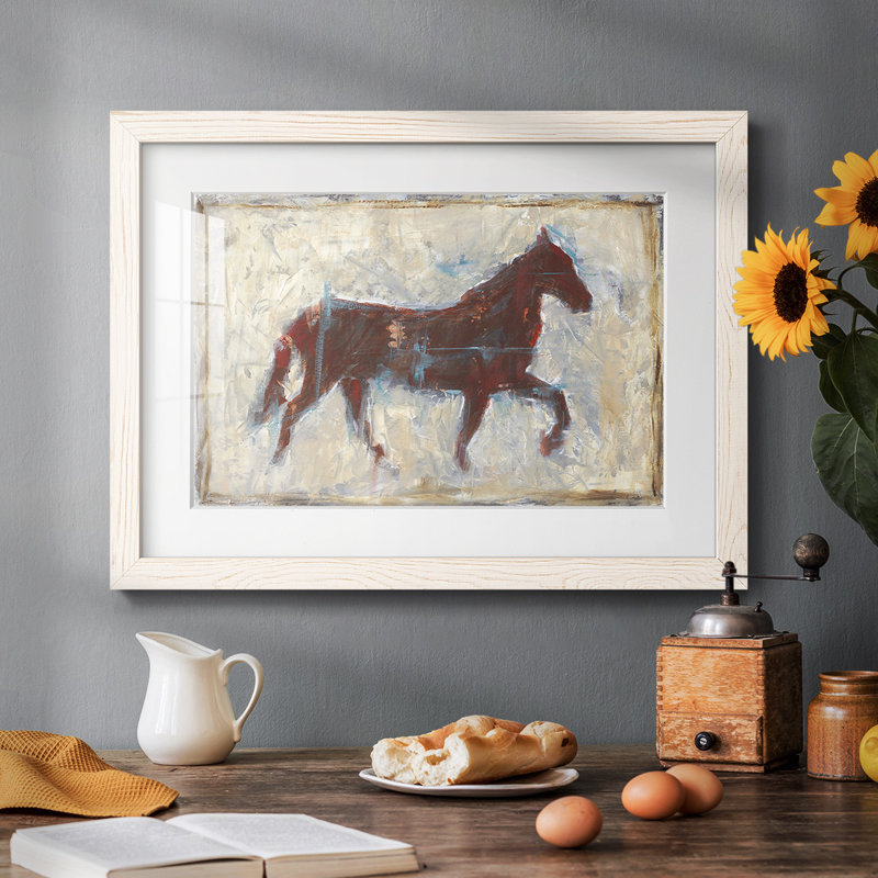 Iron Equine II - reproduction encadrée rustique avec tableau mat, H 14 po x l 20 po, Blanc